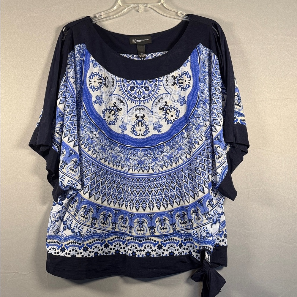 Elegant Blue Patterned Women's Top